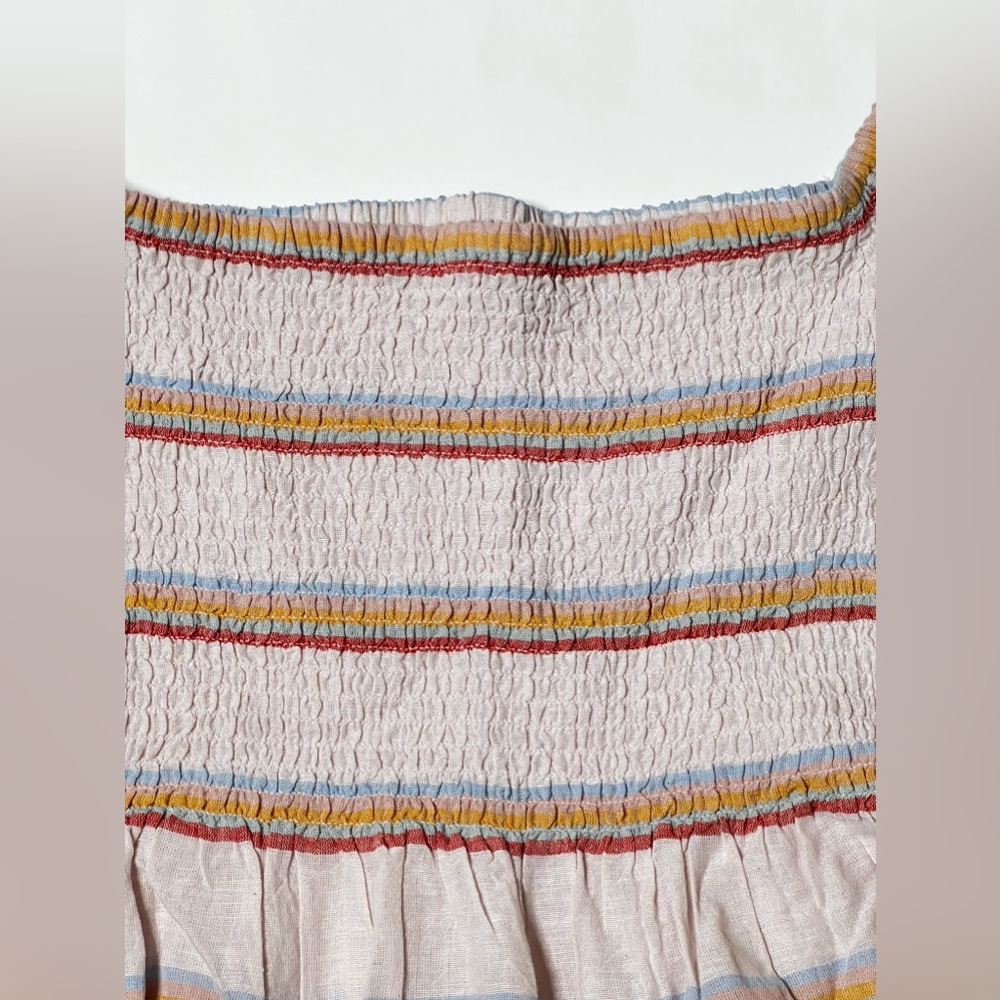 Smocked Crop Top Peplum Cropped Fitted Shirt Pastel Stripes Summer Casual Beach - Picture 12 of 17